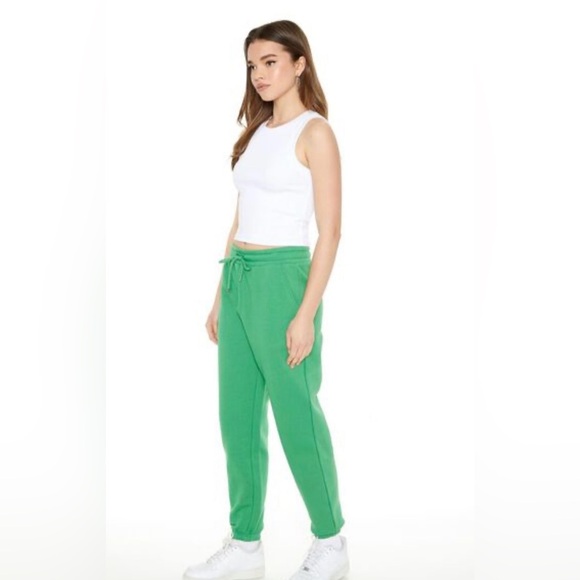 NWT Forever 21 Fleece Drawstring Joggers Women’s Small Green High Waist Pockets - Picture 7 of 10